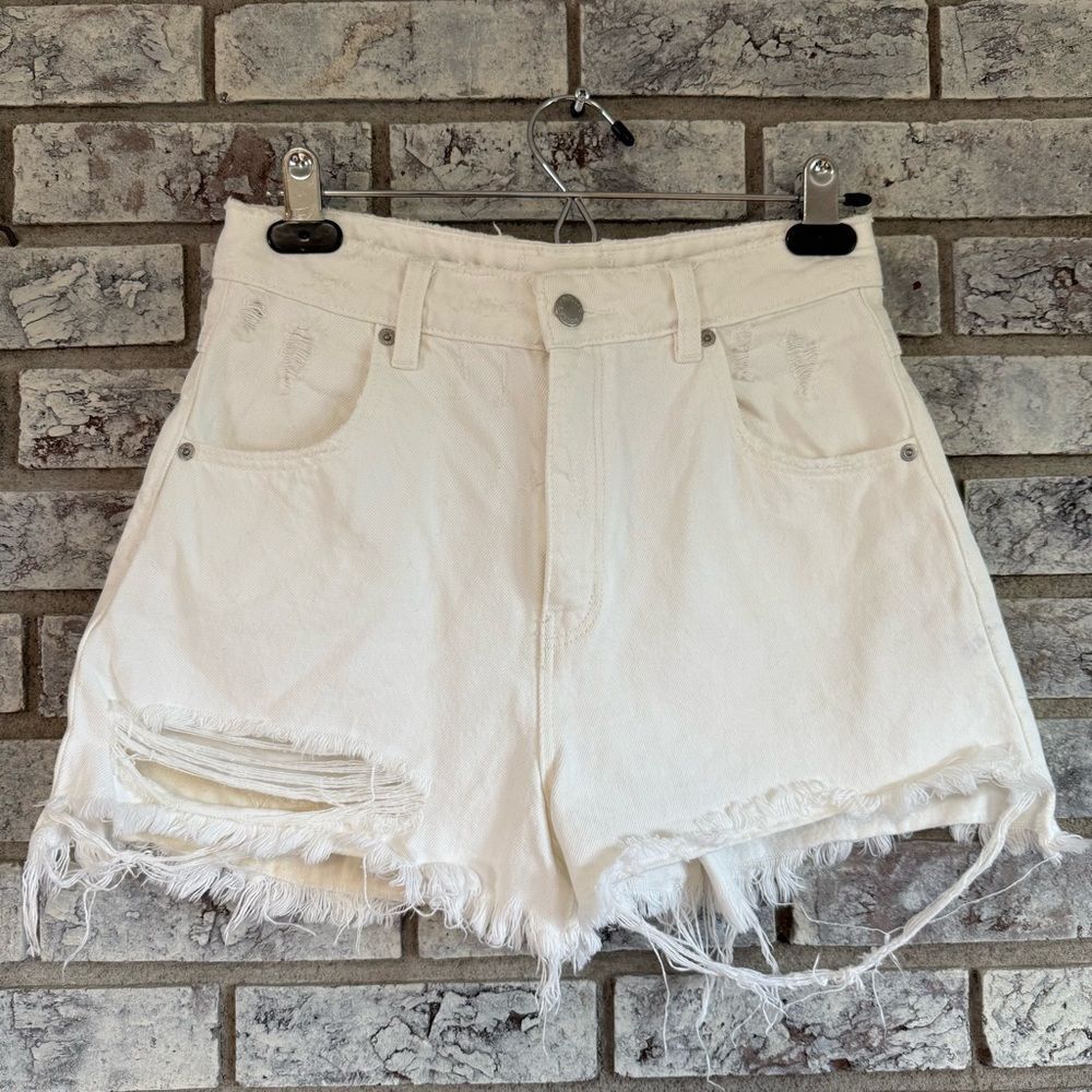 Rolla’s Dusters High Rise Slim Distressed White Denim Shorts Size 27